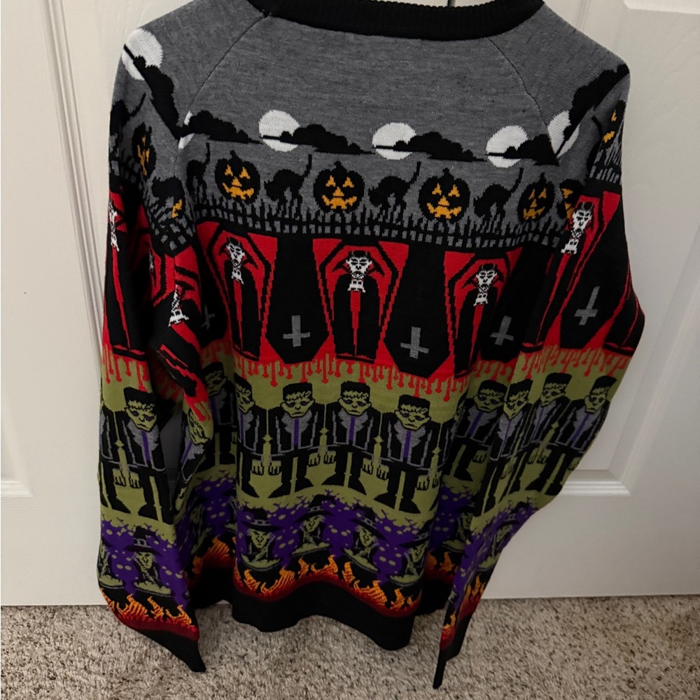 Fun Halloween Spooky Ugly Sweater Dracula Monsters Unisex Large - Picture 2 of 7